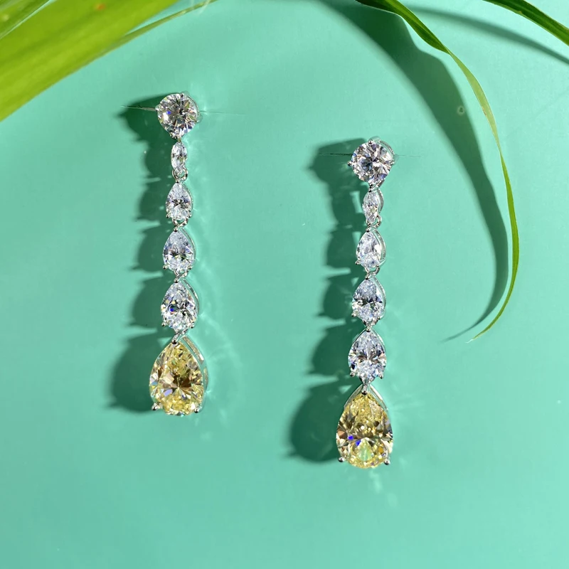 Серьги для женщин OEVAS Luxury из 100% стерлингового серебра 925 с подвесками из созданного моиссанита и цитрина, ювелирные изделия оптом.