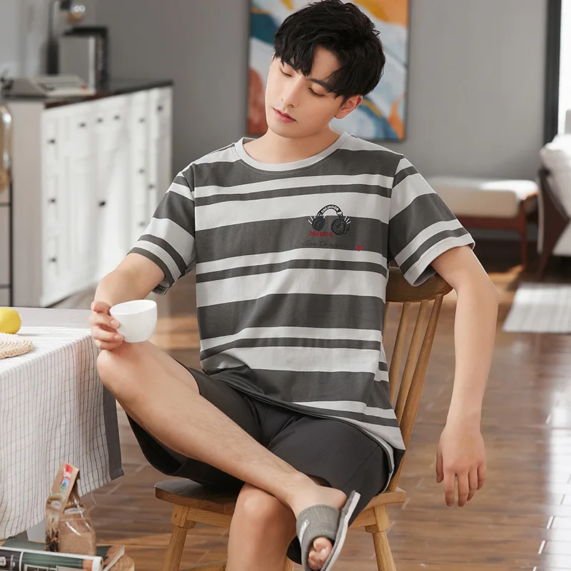 

Summer Man Cotton Sleepwear Lovely Bear Print Pijama Fashion Stripe Pajamas for Men Leisure Pajama Sets Soft Pajamas With Shorts
