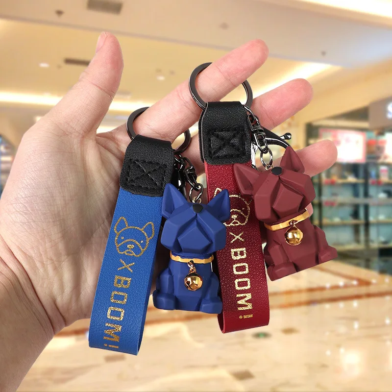 

2021 New Faceted Bells Bulldog Keychain Cartoon Resin Animal Pendant Men And Women Bag Accessories Car Key Chain Ring Girl Gift