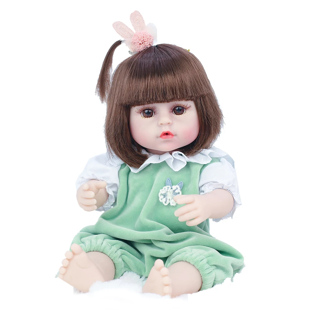 

38cm Cute Reborn Baby Doll Green Plush Clothes Full Vinyl Can Be Washed and Pee Boys and Girls Birthday and Christmas Gifts