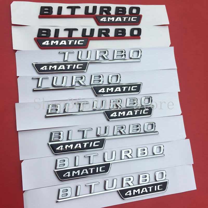 

Glossy Black Chrome Turbo 4MATIC Biturbo 4matic+ Emblem Badge Fender Side Supercharge Logo Car Styling Sticker for Mercedes Benz