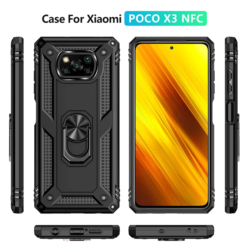 For Poco X3 NFC Armor Finger Ring Case for Xiaomi Poco Phone X3 NFC X3 Pro F3 POKO M3 Pro 11 Redmi K40 Note 9S 9 8 9C 9A 10T 5G