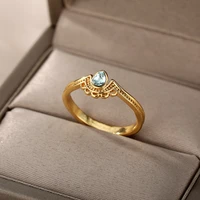 vintage crown sun opal rings for women round beads aesthetic retro engagement wedding ring jewelry gift anillos mujer