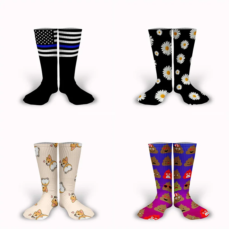 

Новинка, лидер продаж, 3D-печать, американский флаг, забавное лицо какашки, Маргаритка, мультяшный корги, хомяк, унисекс, милые длинные носки