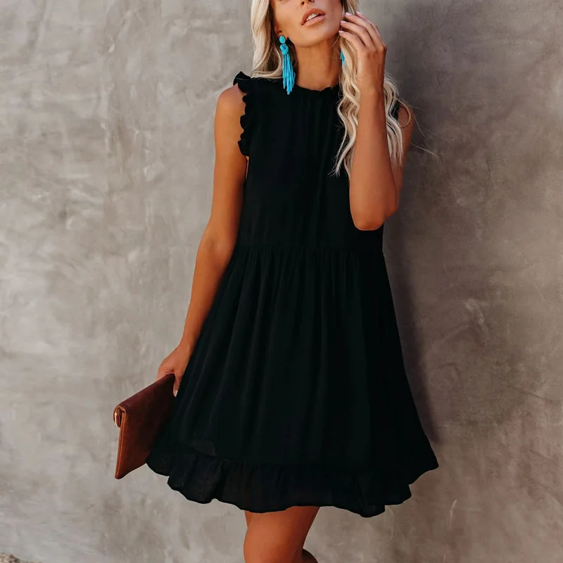 

Casual Ruffle MIni Dress Women 2021 Spring Summer Street Casual Slim Beach Party O Neck Dress Vestidos