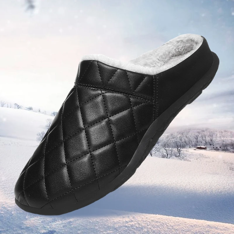 

Men's Slippers Home Antiskid Sewing Interior Slipper Men Casual Warm Flat Shoes Winter Plush Male House Shoes Plus Size 48