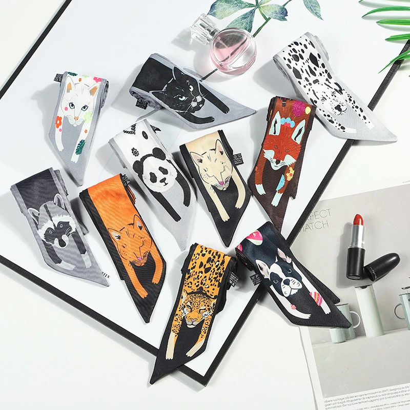 

Animal Print Small Silk Scarves Panda Pattern Scarf Leopard Print Headscarf Bag Decoration Strap Women's Tie Neckerchief Fashion