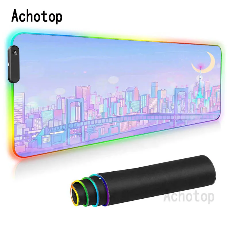 

Anime RGB Kawaii Moon Pink Mouse Pad Rubber Gaming Mouse Pad LED Backlight Laptop Keyboard Pad Anti-Slip CS Mousepad Mouse Pad