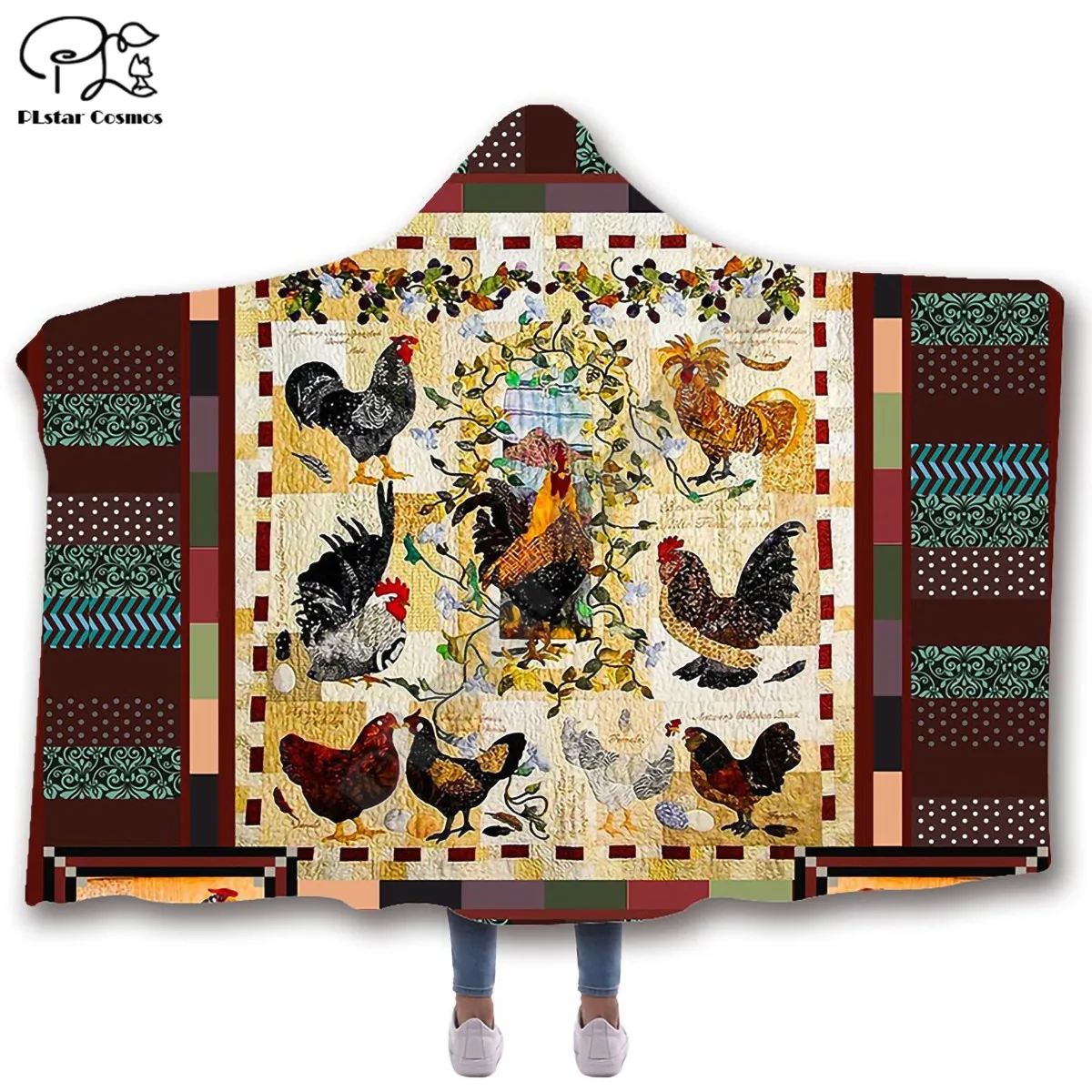 Флисовое одеяло с капюшоном и узором в виде петуха | Дом сад