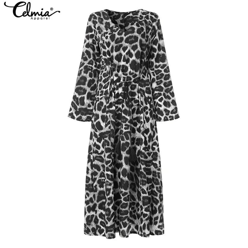Сарафан размера плюс женский длинный с леопардовым принтом повседневное