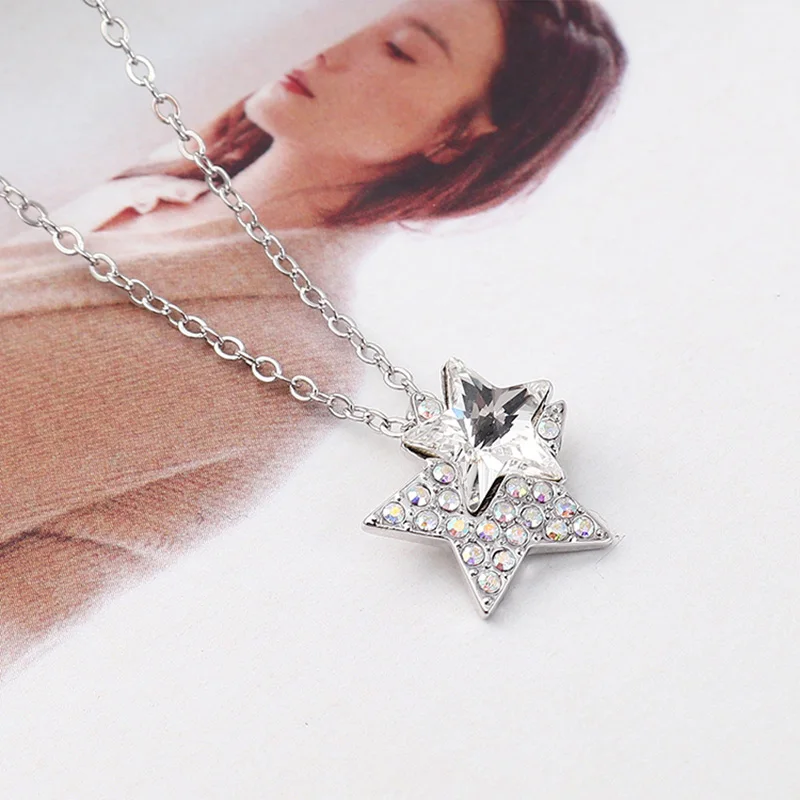 Новый Цвет Фул ожерелье со звездами кулон украшен стразами из Австрии серебряные