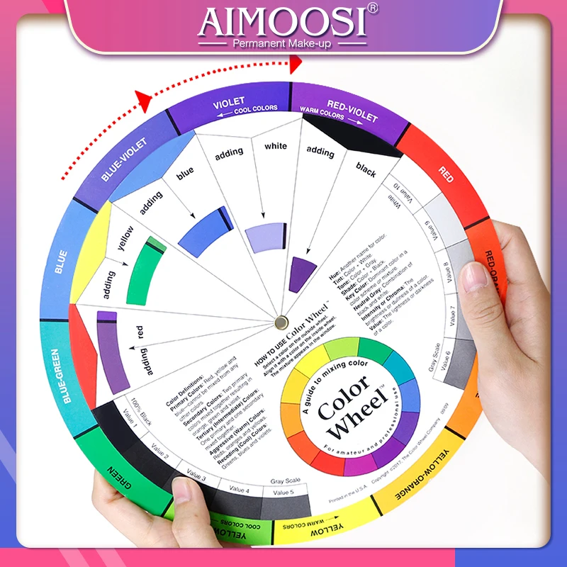 

5Pcs 12 Colors Professional Tattoo Nail Pigment Paper Card Wheel Three Tier Design Mix Guide Round The Central Circle Rotates