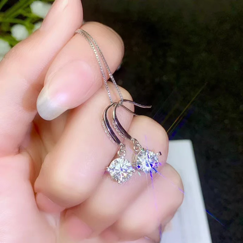 Серьги подвески из серебра 925 пробы с муассанитом|Серьги-подвески| |