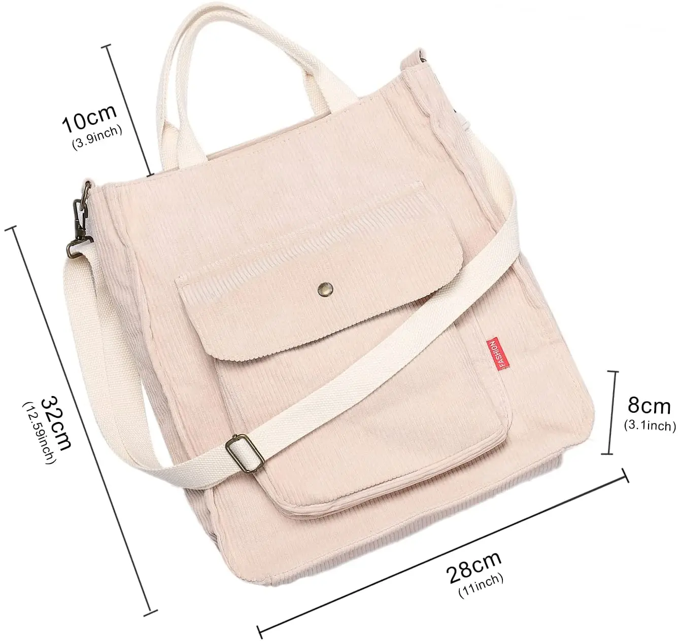 Женская Вельветовая Сумка-тоут через плечо с молнией и внешним карманом | Спорт