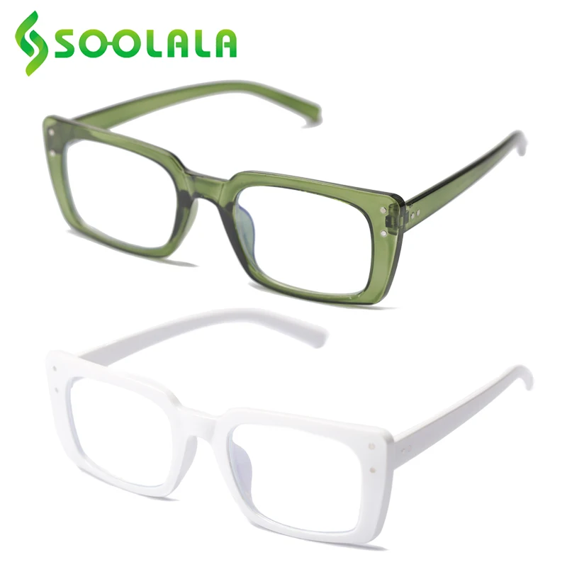 

SOOLALA 2pcs Rectangle Anti Blue Light Reading Glasses Women Ladies Presbyopic Reader Farsighted Eyeglasses +0.5 +0.75