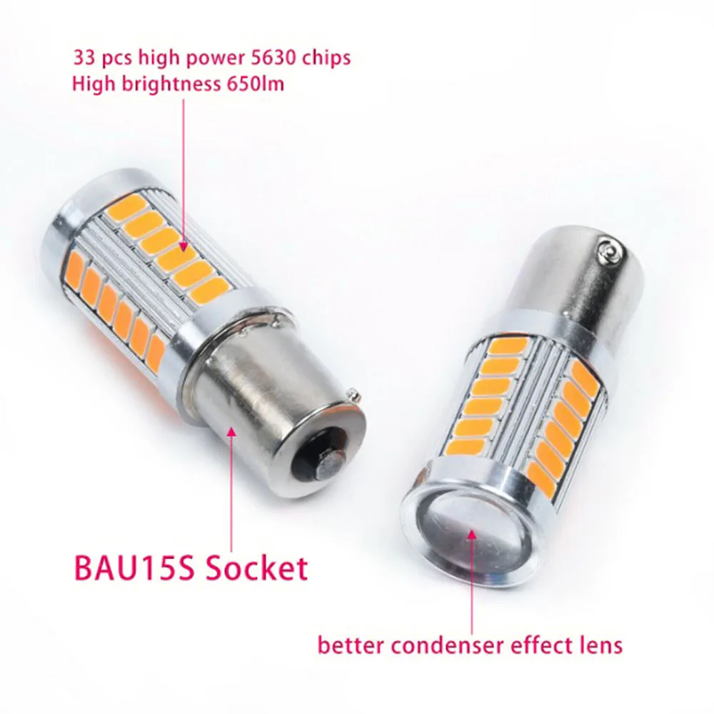 4x Янтарный BAU15S PY21W 1156PY светодиодный 33SMD автомобиля задних фонарей, фонарей указателей повтора и тормоз заднего хода сигнальный светильник