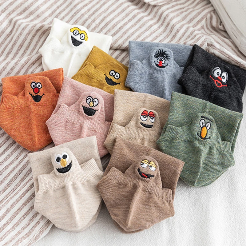 10 Pair Pack Socks Woman Short Kawaii Cute Happy Ankle Socks Set Cartoon Funny Cotton Harajuku Korean Women Socks Calcetines