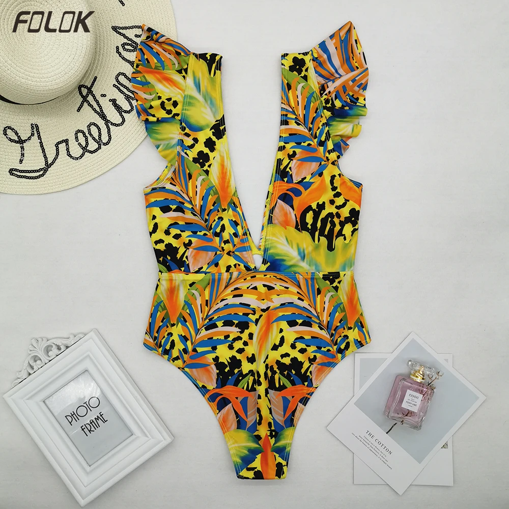 2020 Цельный купальник для женщин Леопардовый с треугольным вырезом бикини