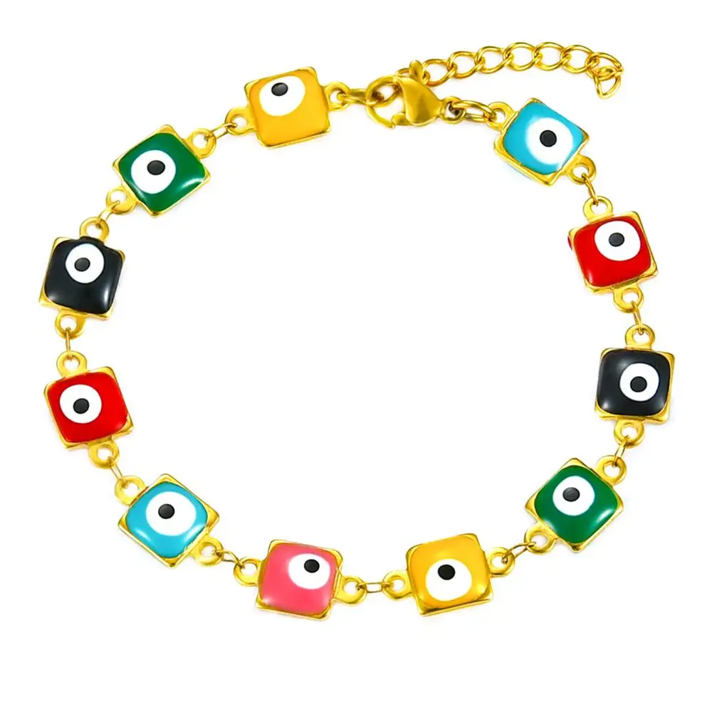 7 мм косая площадь Красочный мини браслет сглаза из нержавеющей стали