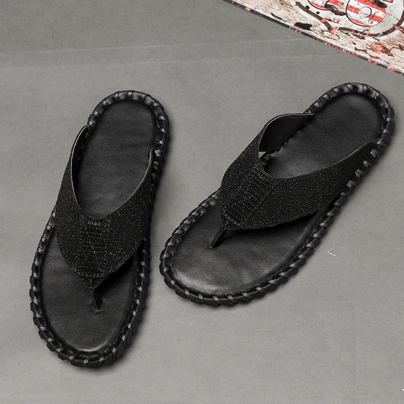 Мужские Нескользящие шлепанцы повседневные пляжные сандалии из натуральной