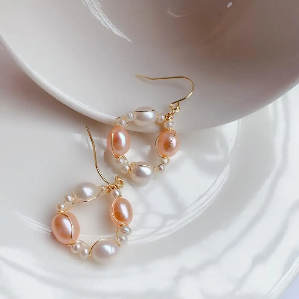 Золотые Винтажные серьги из натурального жемчуга в Корейском стиле для женщин