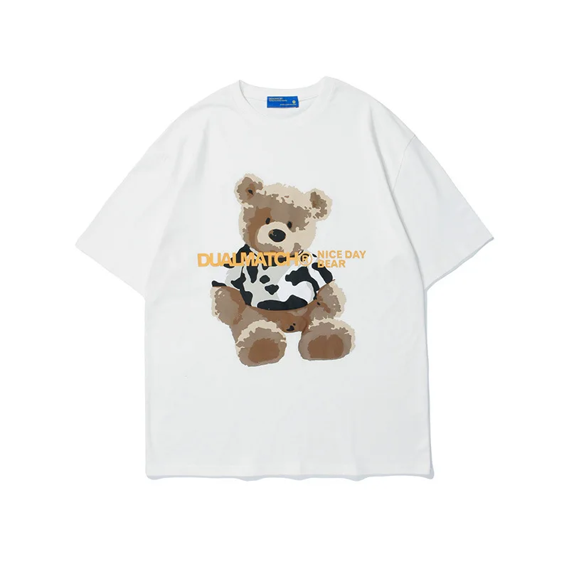 

Men's Tee Tops Clothes Harajuku Creativity Tee Shirt Short Sleeve Male Tshirt Novelty Bear Print T Shirt Cotton Tops