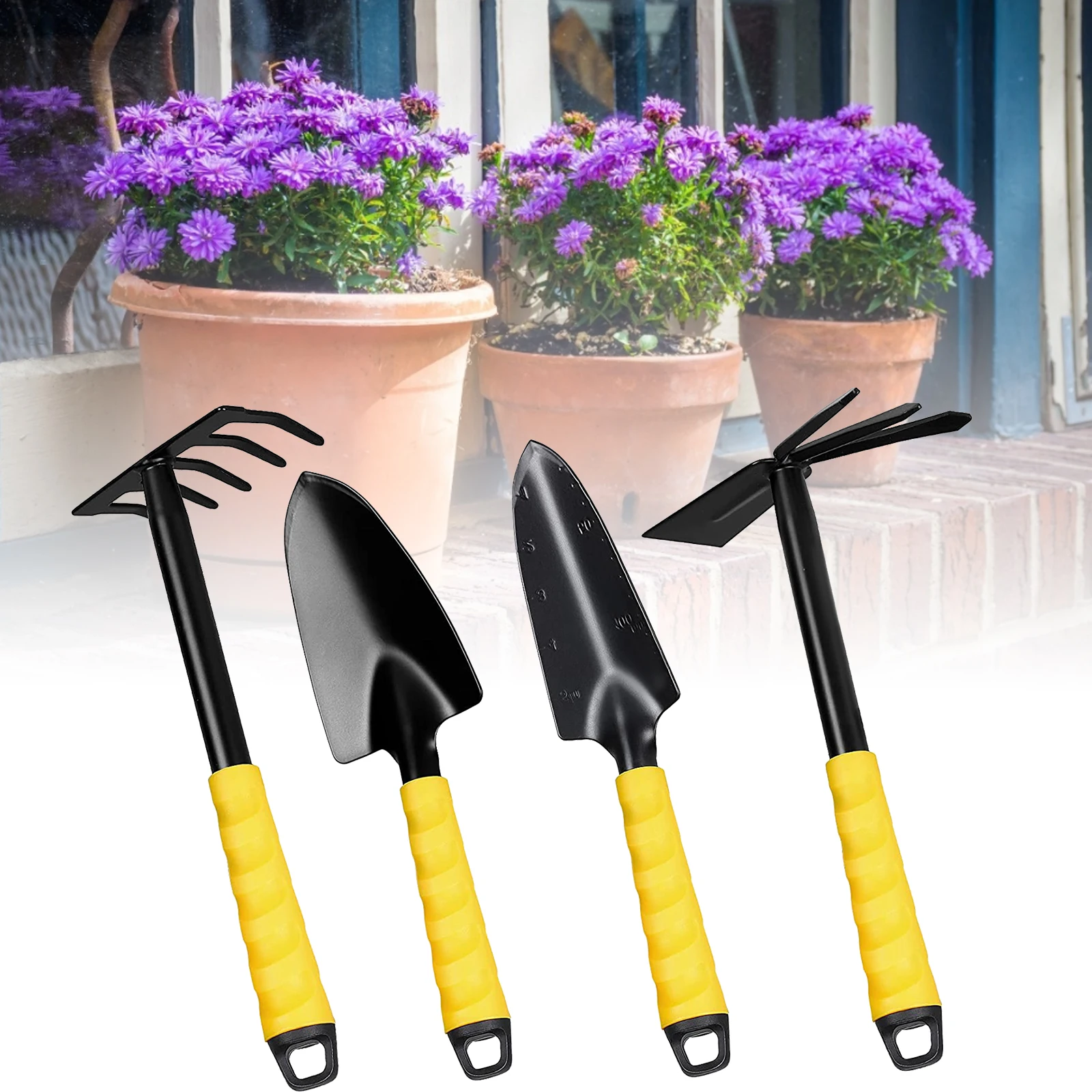 

4 Piece Garden Tools Set Heavy Duty Gardening Tools Kit Garden Hand Tools Shovel Trowel Rake Hoe For Gardening Digging Planting