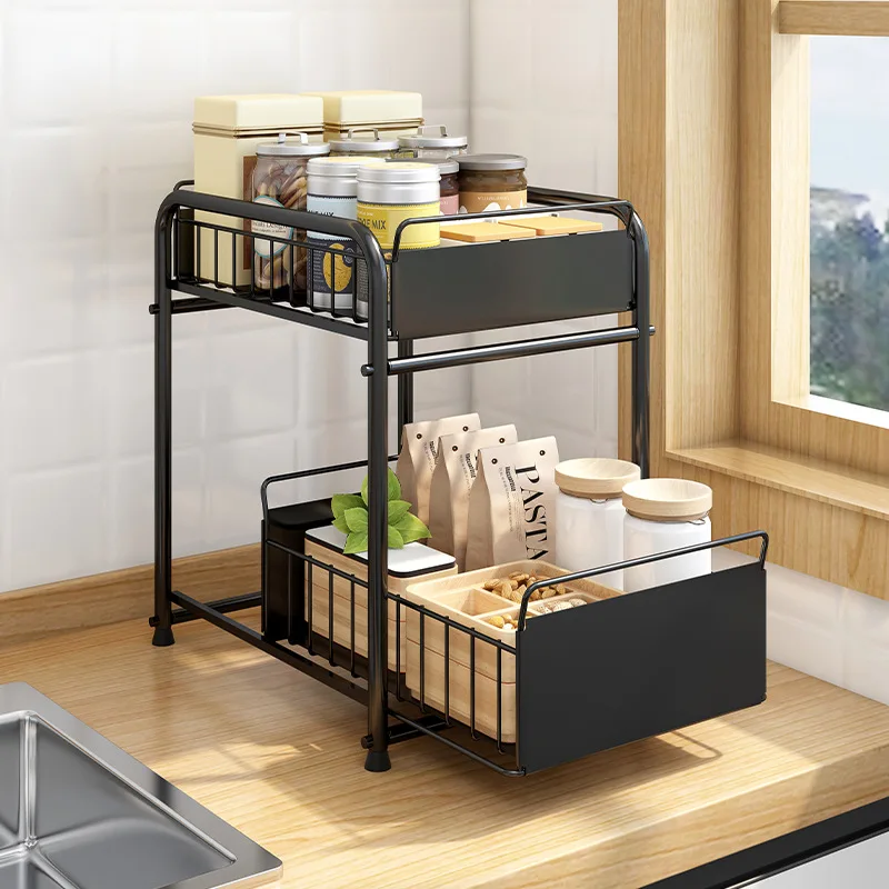 Drawer Organizer Cabinet Basket Pull Out Under The Sink Desktop Kitchen Bathroom Storage MJ