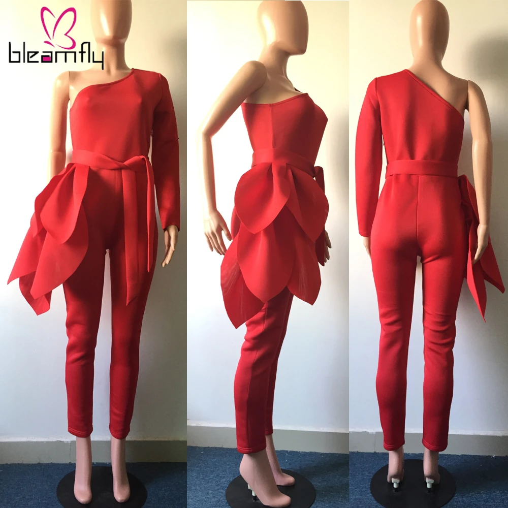 Женские элегантные сексуальные комбинезоны на одно плечо с длинным рукавом