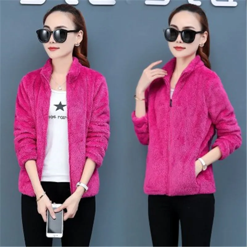 Флисовая Куртка женская короткая осенне зимняя Коралловая флисовая куртка дикий