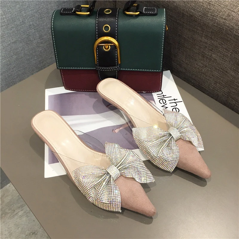 Босоножки ELVIRAS женские на низком каблуке ПВХ заостренный носок бант модная обувь