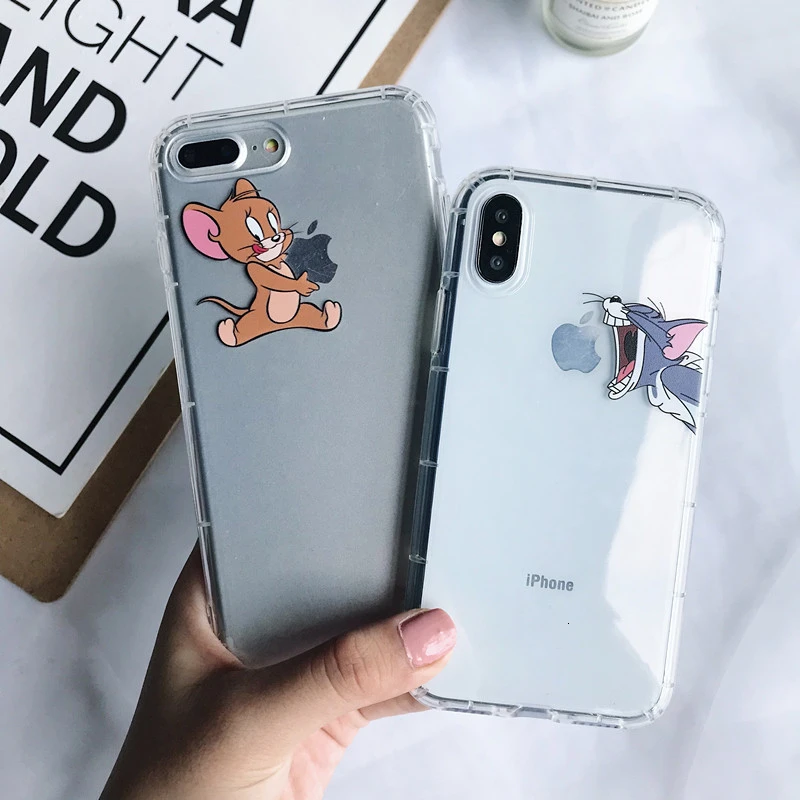 Милый чехол для телефона с котом и мышкой iPhone X XS XR XSMax 8 7 6 6S PluS мягкий силиконовый