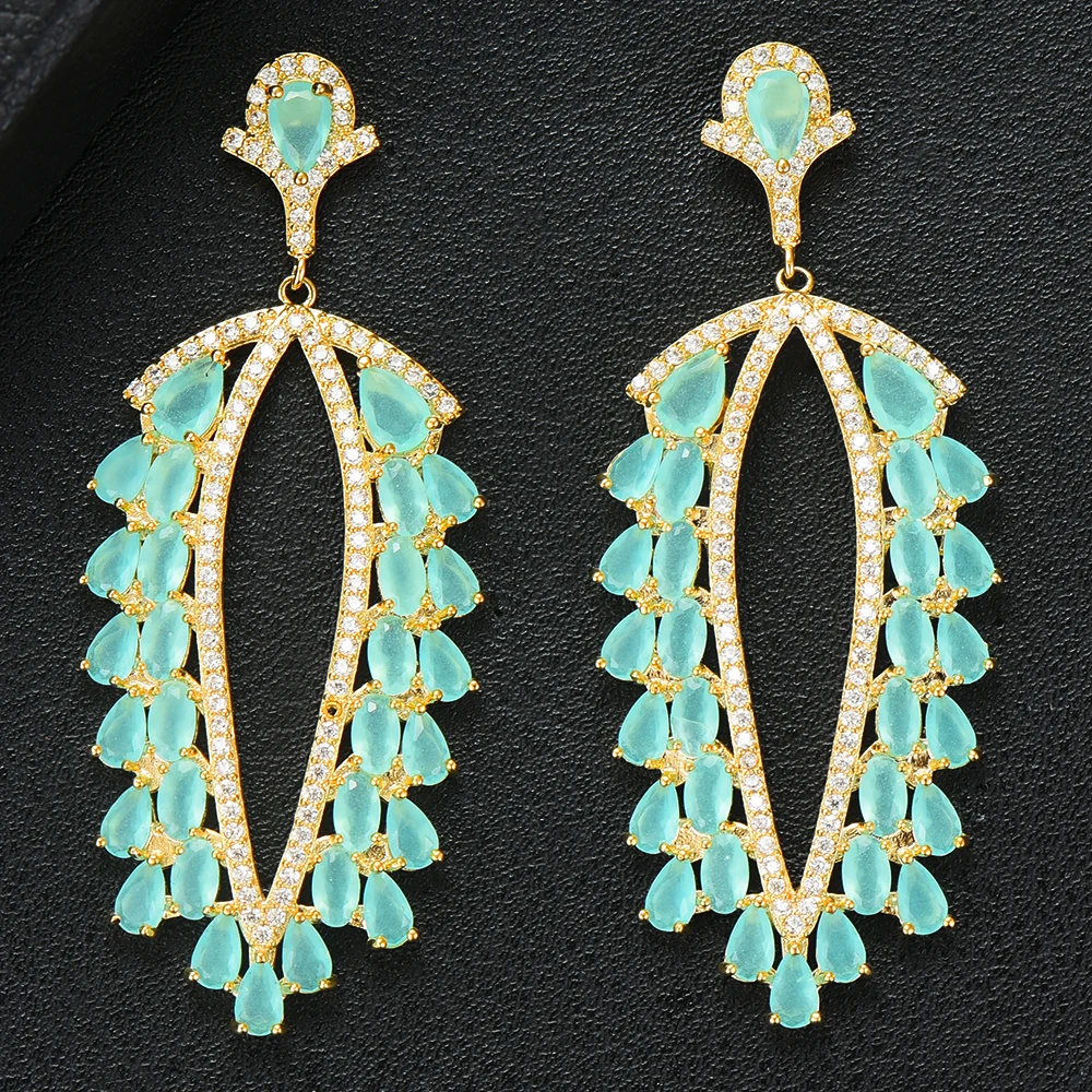 Женские серьги в виде листьев GODKI индийские с фианитом из микро фианита богемном