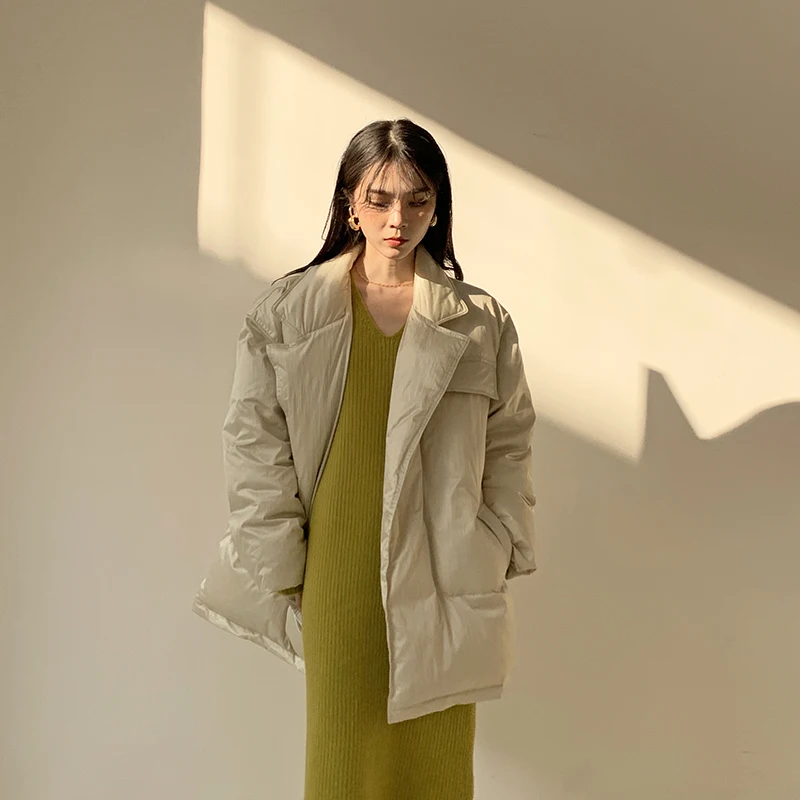 Новинка 2019 зимняя однотонная теплая свободная длинная куртка с капюшоном и