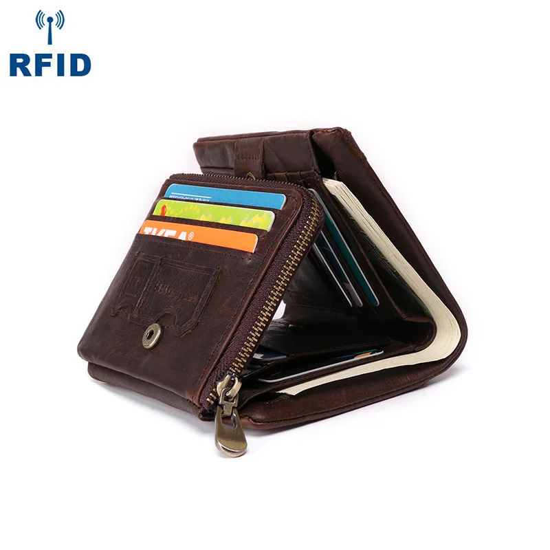 Мужской винтажный кошелек из натуральной кожи RFID блокирующий кредитный