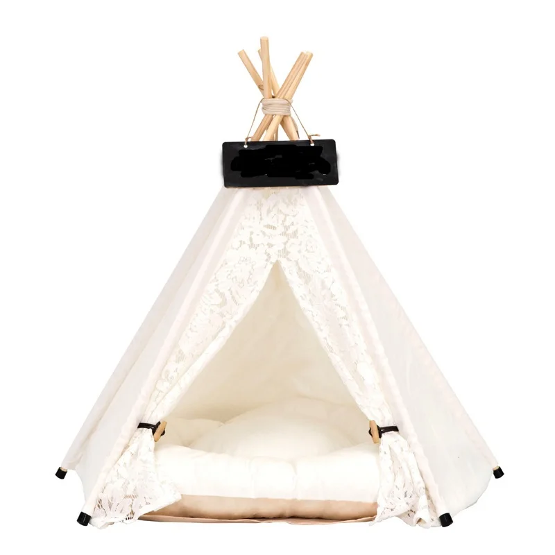 Kawaii White Lace Pet Tent Dog House Bed Wood Kennel Puppy Cat with Mat Supplies Pads | Дом и сад