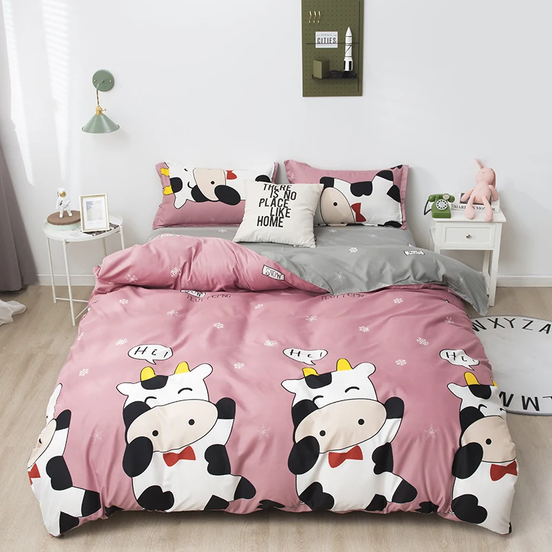 Розовый комплект постельного белья пододеяльник наволочка 3 шт. 220x240 мультяшное