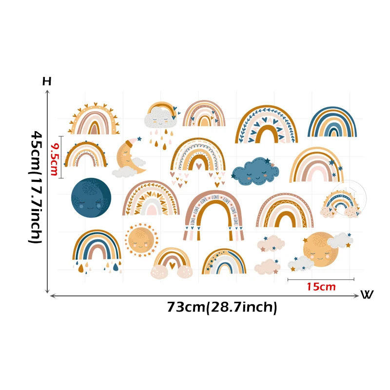 BRUP скандинавские INS богемные акварельные радужные настенные наклейки для