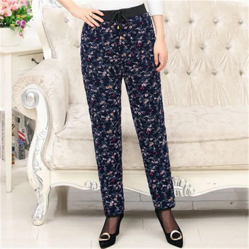 

Middle-aged elderly cotton trousers women trouser mother trousers winter thicken loose and velvet elastic waist Pants M84