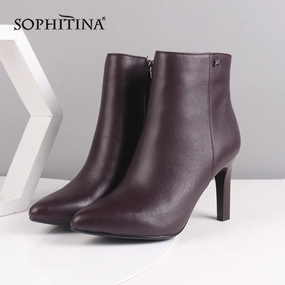 SOPHITINA/пикантные ботинки с острым носком; Высококачественная обувь из натуральной кожи на тонком каблуке; модная однотонная обувь на молнии; новые женские ботильоны; SC219