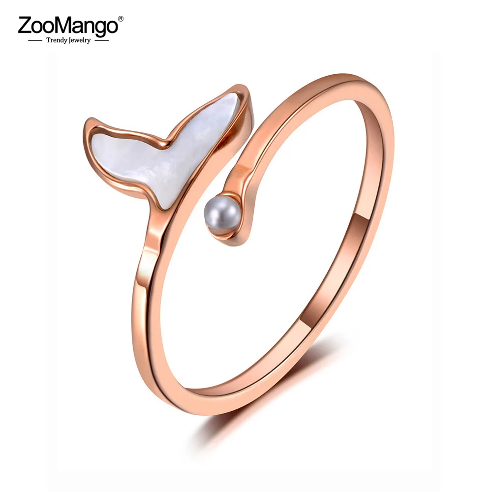 ZooMango Титановая Сталь белая ракушка рыбий хвост кольцо ювелирные изделия розовое