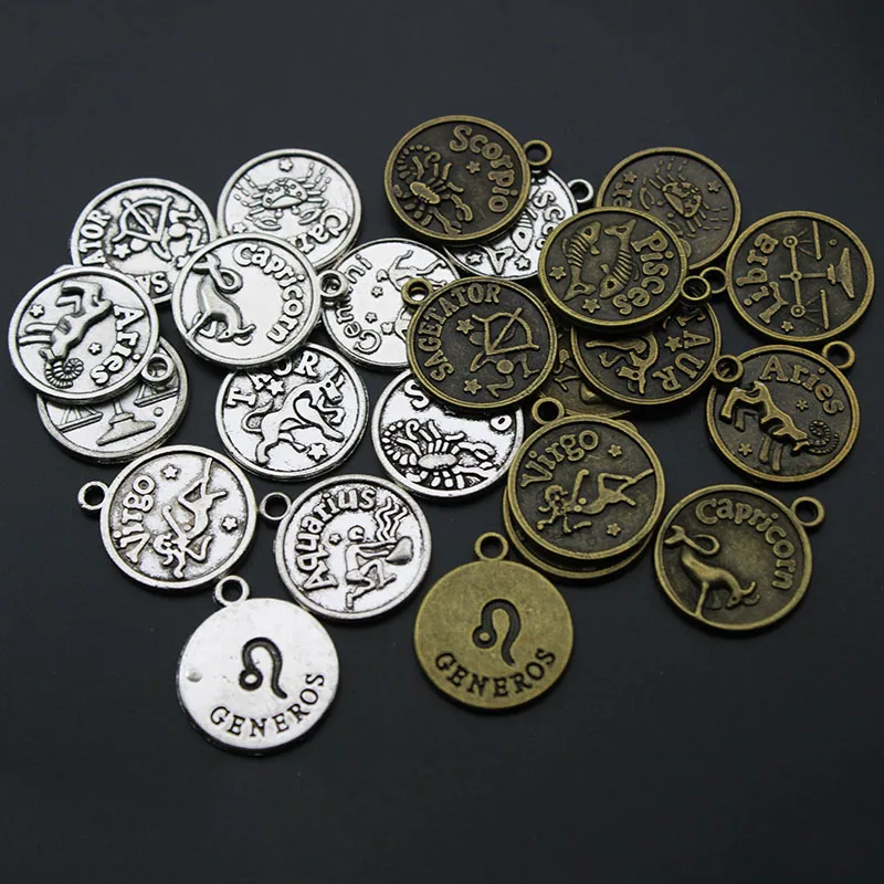 

12pcs/Set Antique Silver Bronze 12 Constellation Charm Pendant for Jewelry DIY Making Accessories Necklace Handmade 20x18mm