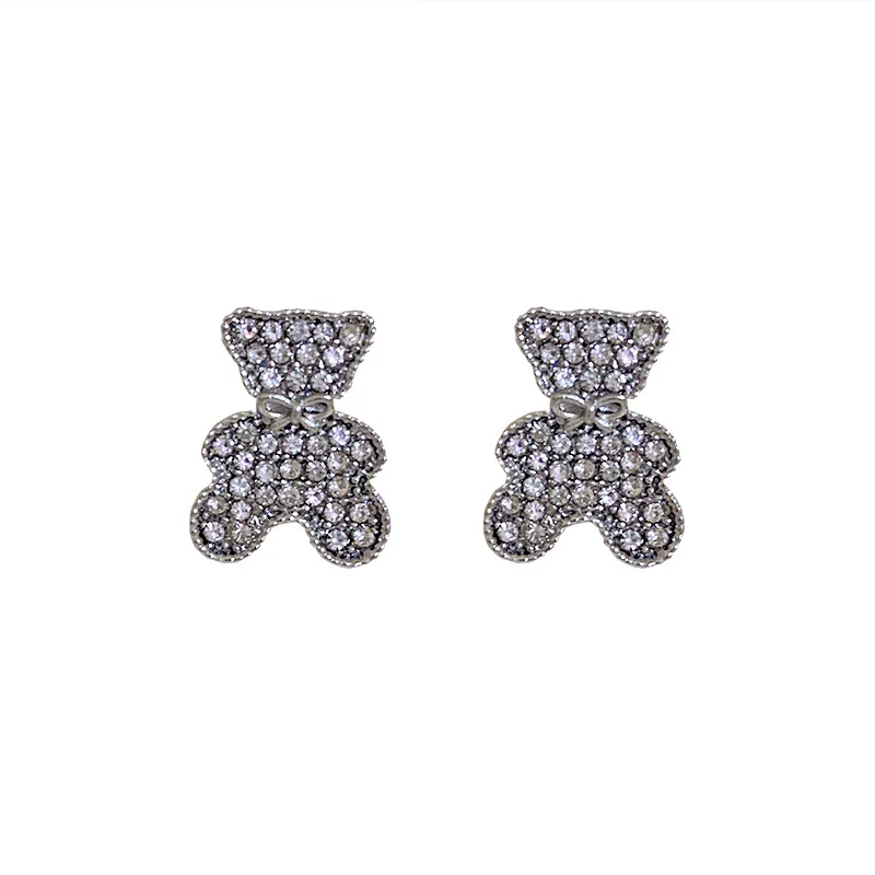 

LOVOACC Korean Fashion Sparkly Rhinestone Bear Stud Earrings for Women Girls Metal Alloy Animal Small Earrings Party Jewelry