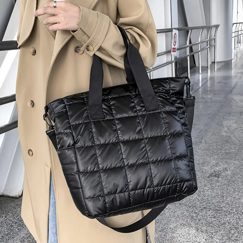 

Casual Nylon Green Shoulder Bag Designer Cotton Women Handbag Quilted Bucket Totes Warm 2021 hit Winter Large Capacity Blue