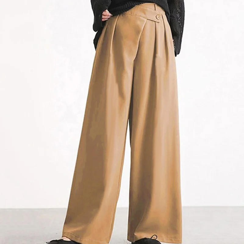 

Women Casual Waistband Wide Leg Pants Irregular Trousers Straight Pants Spring High Waist Polyester Pants