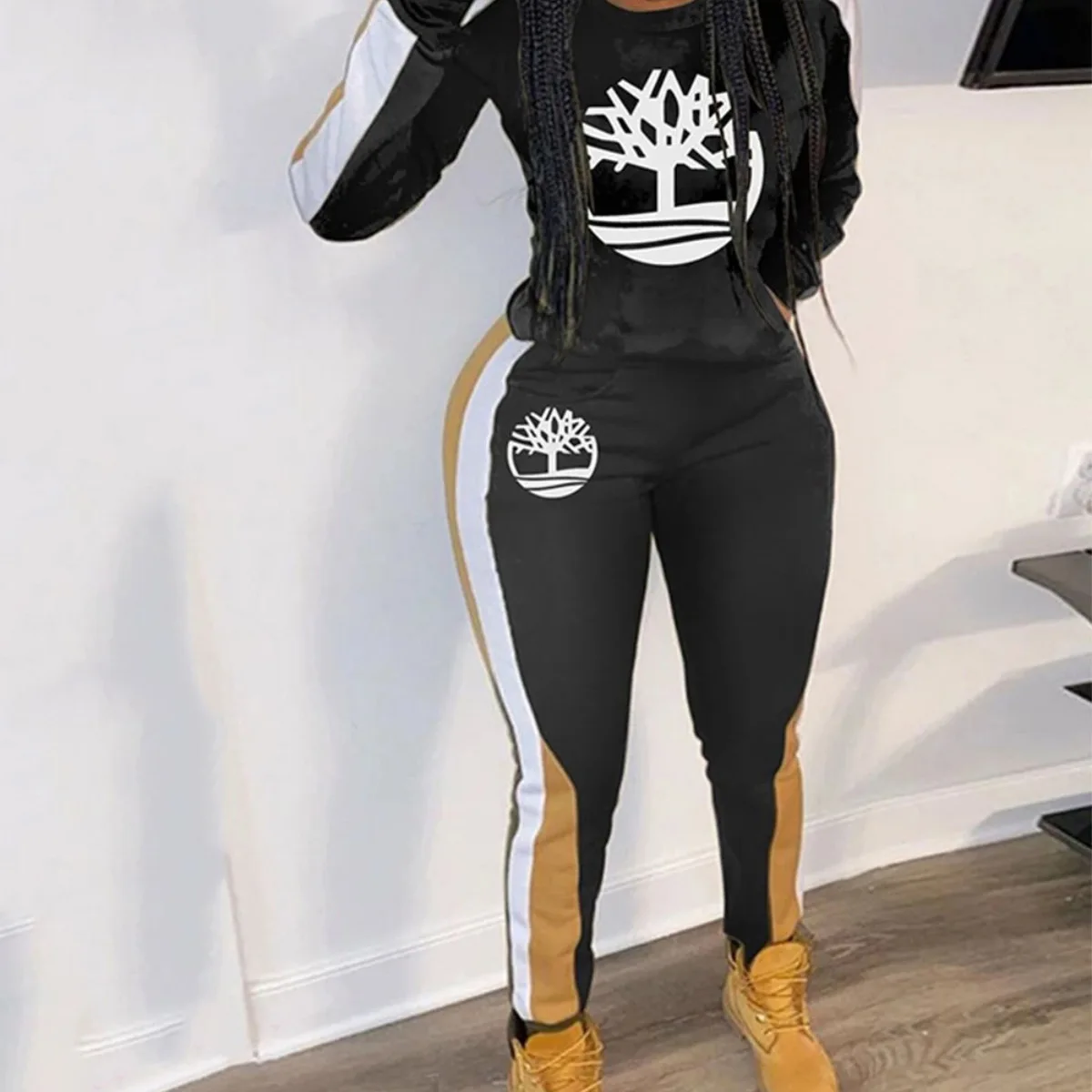 

Spot 2021 European and American sexy women's explosion models stitching pattern offset printing trousers suit