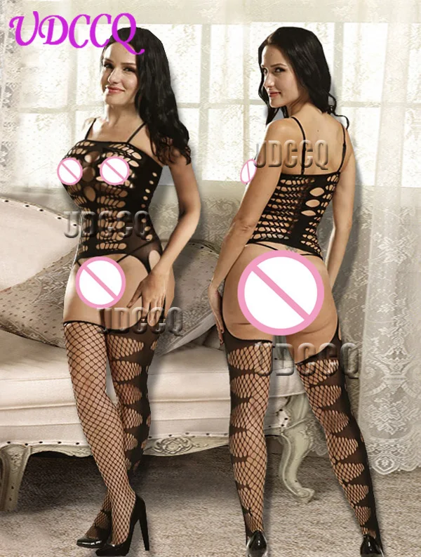 Соблазнительное вязаное крючком Сетчатое боди чулки нижнее белье комбинация