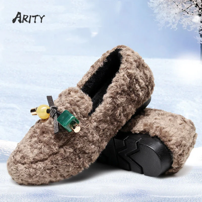 

Women Winter Shoes 2021 New Cute Warm Plush Women's Shoes Plus Velvet Cotton Shoes Flat-bottomed Peas Shoes