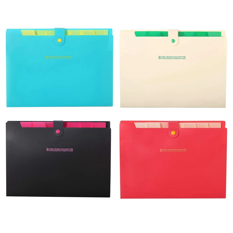 

4 PCS Portable Accordion Document File Folders Expanding Letter Organizer 8 Pockets