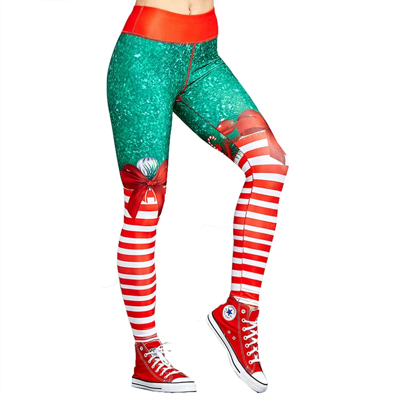 Женские брюки с высокой талией и рождественским принтом эластичные облегающие